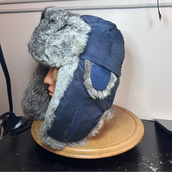 Vintage Real Rabbit Fur‎ Trapper Hat Ushanka Style Size 58 Warm Winter Cap - Picture 2 of 9
